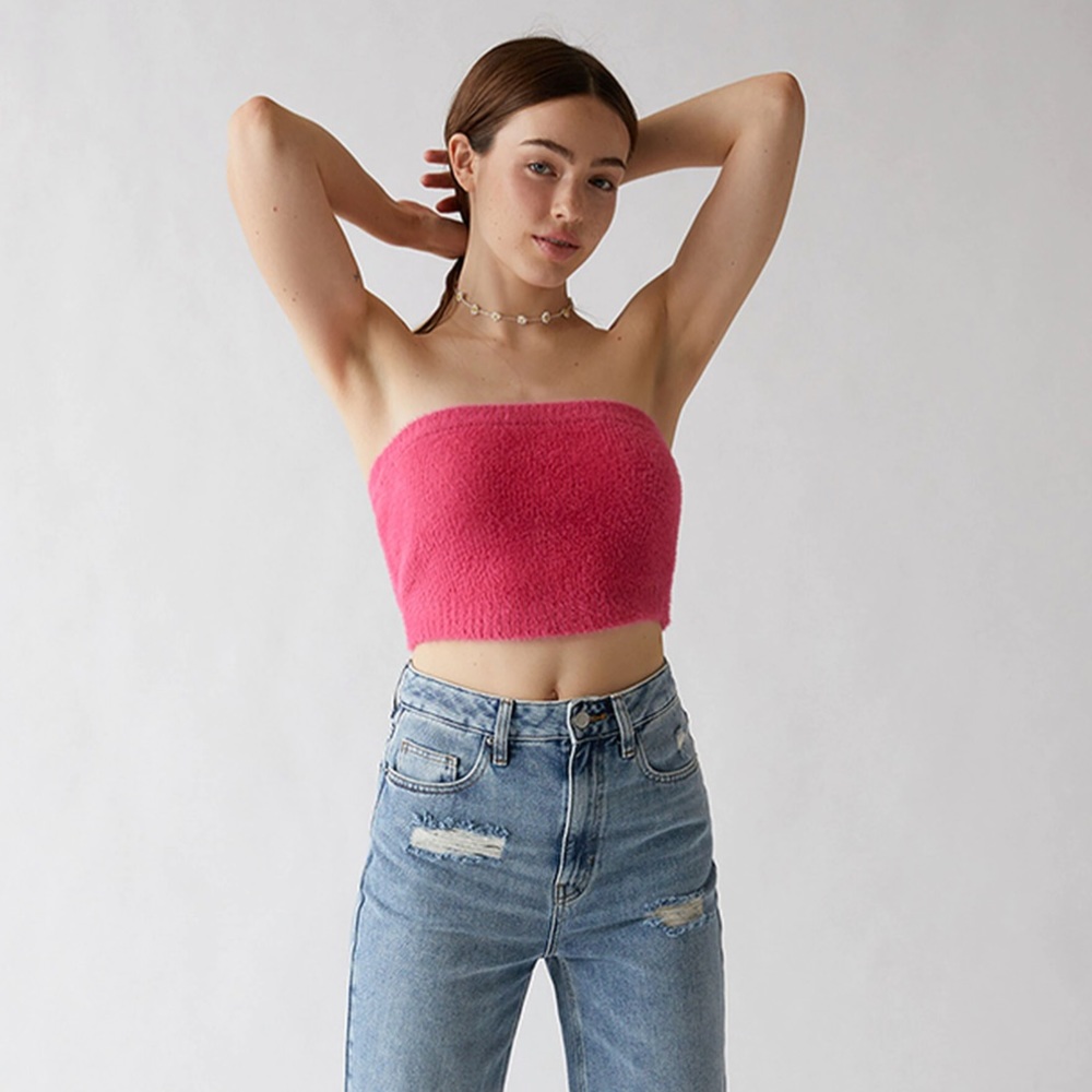 KENDALL & KYLIE fuzzy strapless crop top